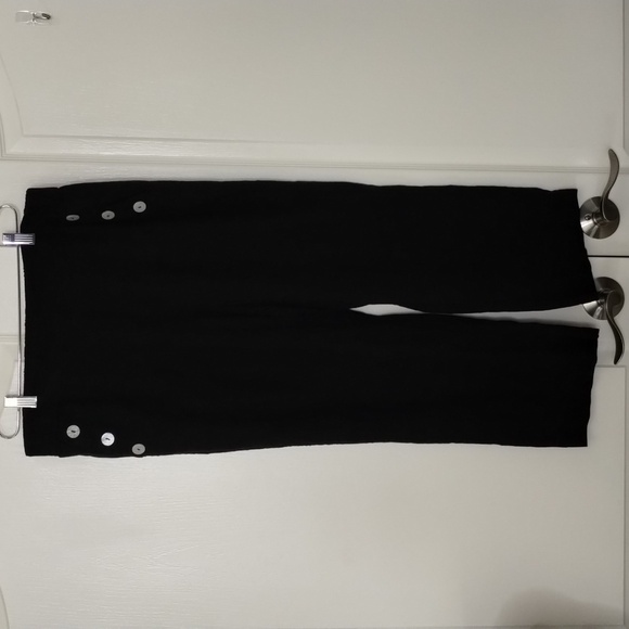 Joie wide leg pants cropped linen black large button pockets flowy elastic waist - Picture 1 of 12
